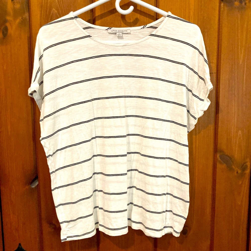 (L) Striped Tee Green Envelope, boxy cut